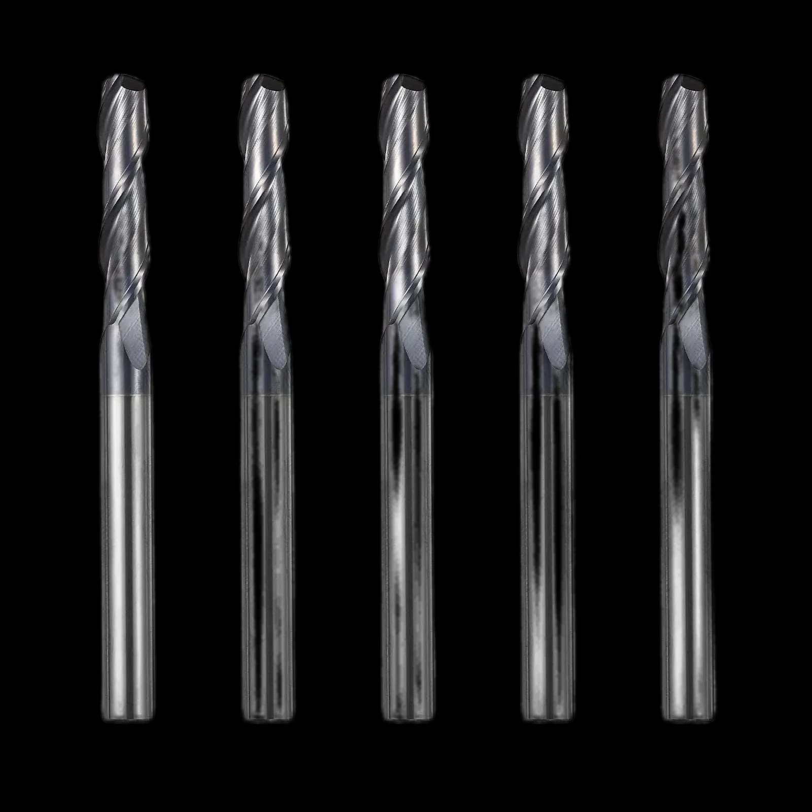 2FNC05, 1/4" Shank, 3”Overall Length, 2-Flute Flat End Mills CNC Router Bits, Stainless Steel Metal with TiAlN Coating, For Aluminum, Metal, Plastic, MDF & Wood, 5pcs