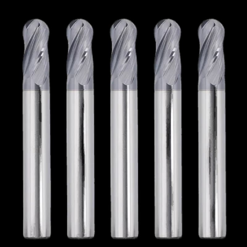 4BNC05, 1/4" Shank, 4-Flute Ball Nose, 2” Overall Length, End Mills CNC Carbide Steel Router Bits, For Carbon Steel, Stainless Steel, Aluminum, Metal, 5pcs